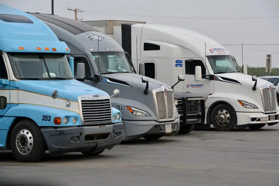 Semi-trucks parked at a US truck stop